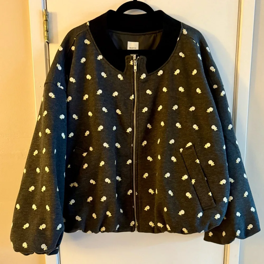 Anthropologie Maeve Embroidered Plush Bubble Coat - Picture 2 of 7